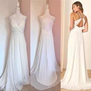 Romantic Inspiration White Sleeveless Faux-Wrap Maxi Dress